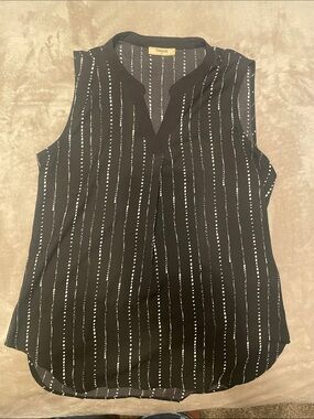 Timeless Sleeveless Black Vertical-Stripe V-Notch Blouse